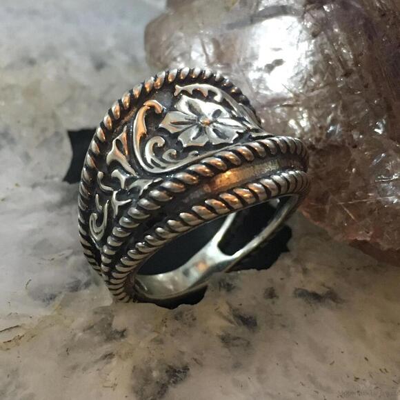 Carolyn Pollack Southwestern Style Sterling Silver Wide Decorated Ring For Women - Picture 3 of 10